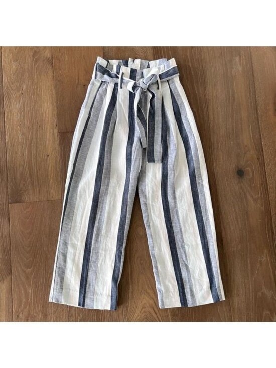 J. Crew Pants - J.Crew Point Sur Paper Bag Linen Striped Wide Leg Pants L2547 Sz 00 NWOT
